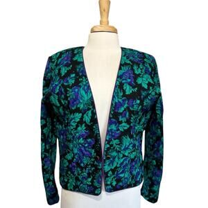 Jeffrey & Dara By Linda Hutley Whimsygoth Floral Crop Jacket L Black Teal